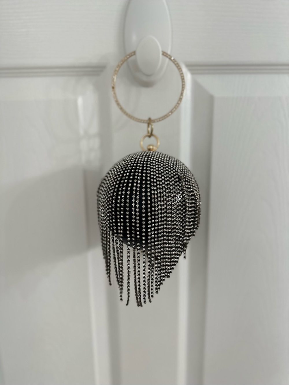 Rhinestone Fringe Sphere Keychain - Black